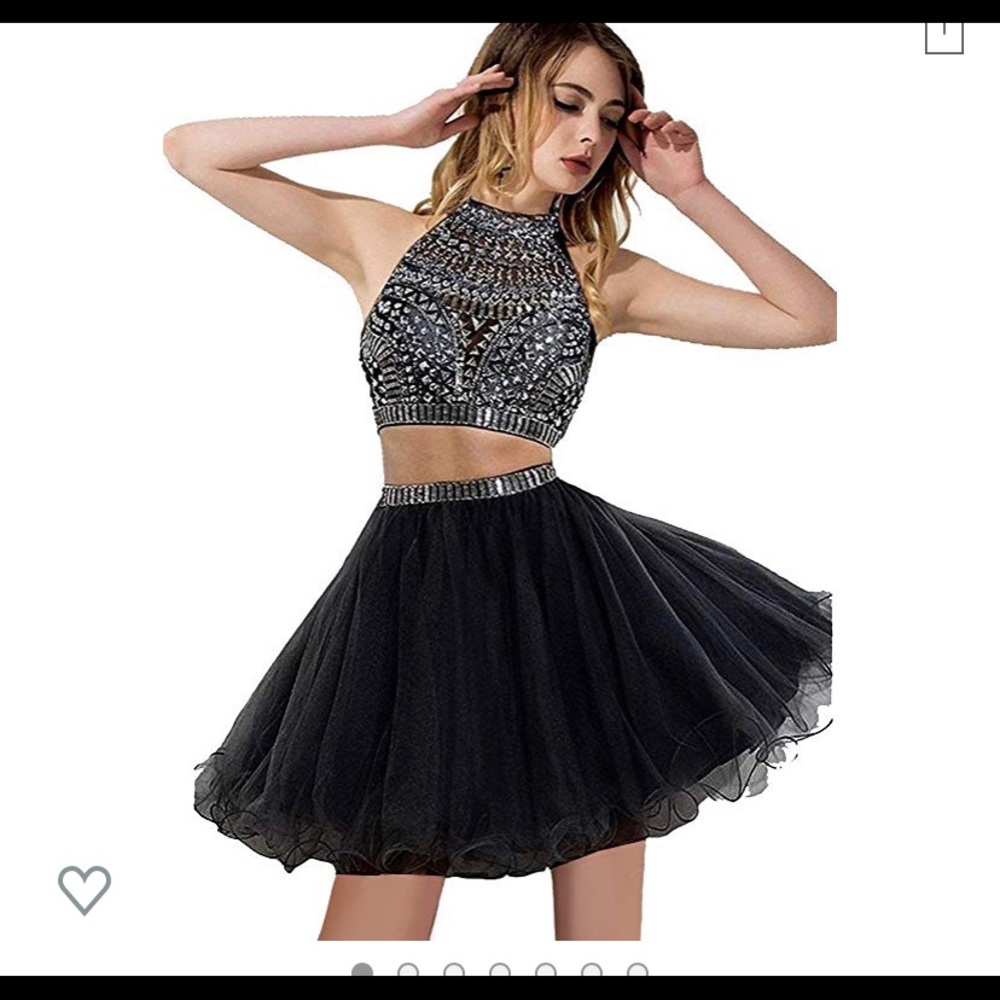 Black and silver 2 piece halter neck dress